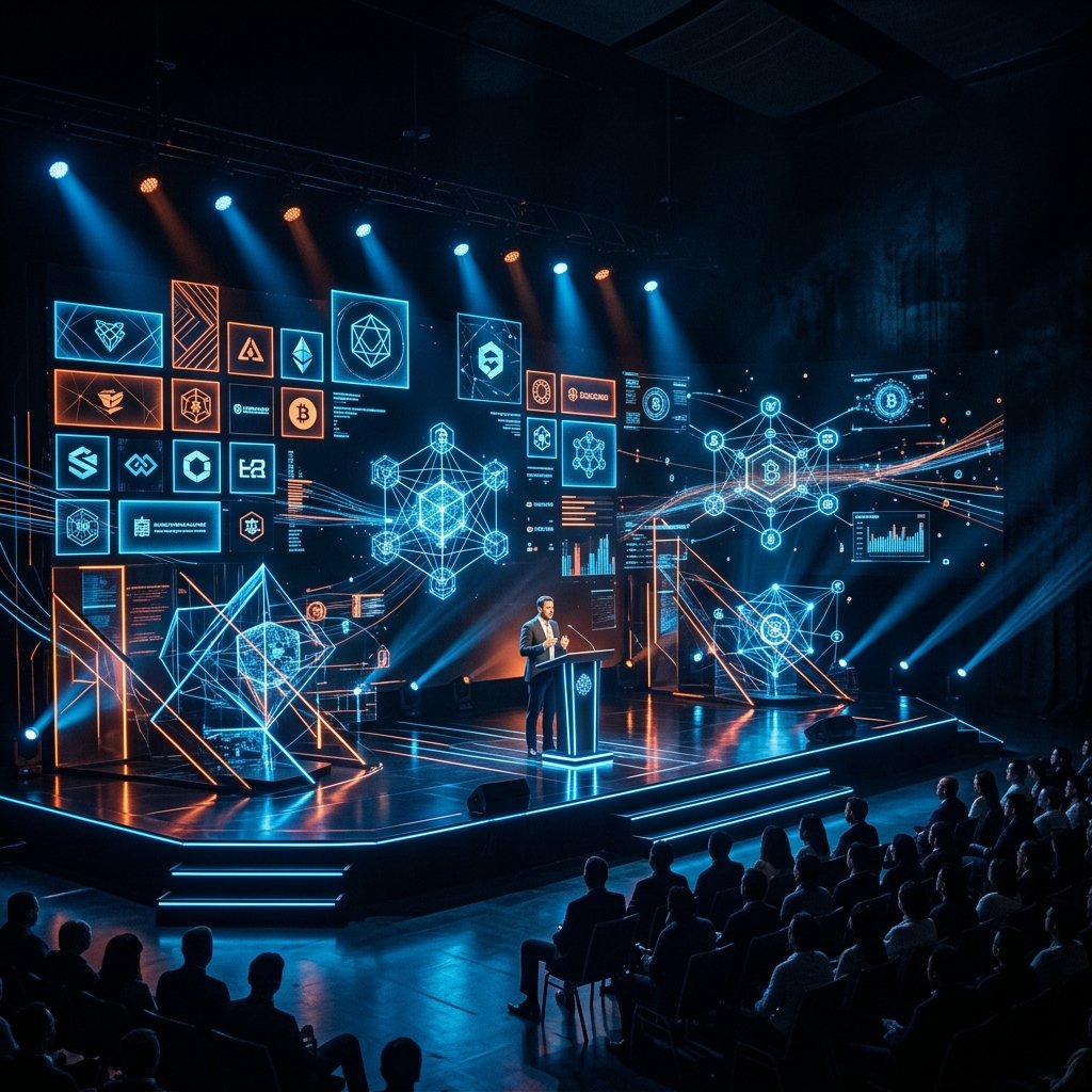 Philippine Blockchain Week 2026 conference stage with holographic displays