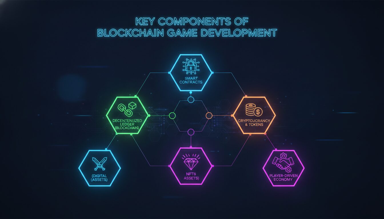 Concept illustration for Key Components of Blockchain Game Development
