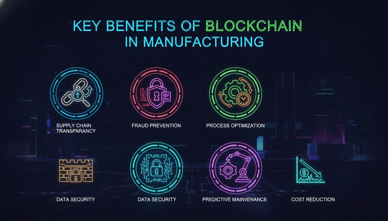 Key Benefits of Blockchain in Manufacturing — illustrated overview