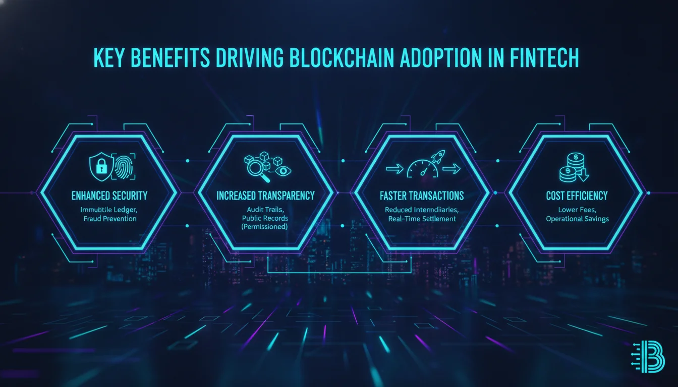 Visual guide to Key Benefits Driving Blockchain Adoption in Fintech