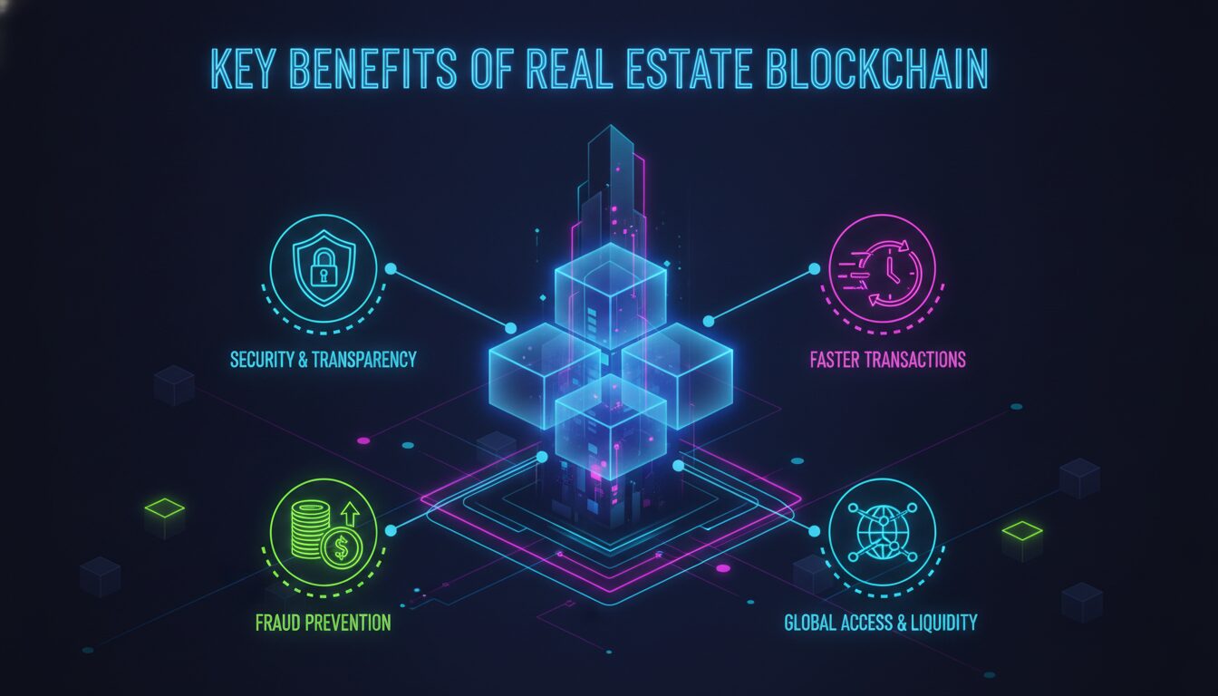 Key Benefits of Real Estate Blockchain — illustrated overview