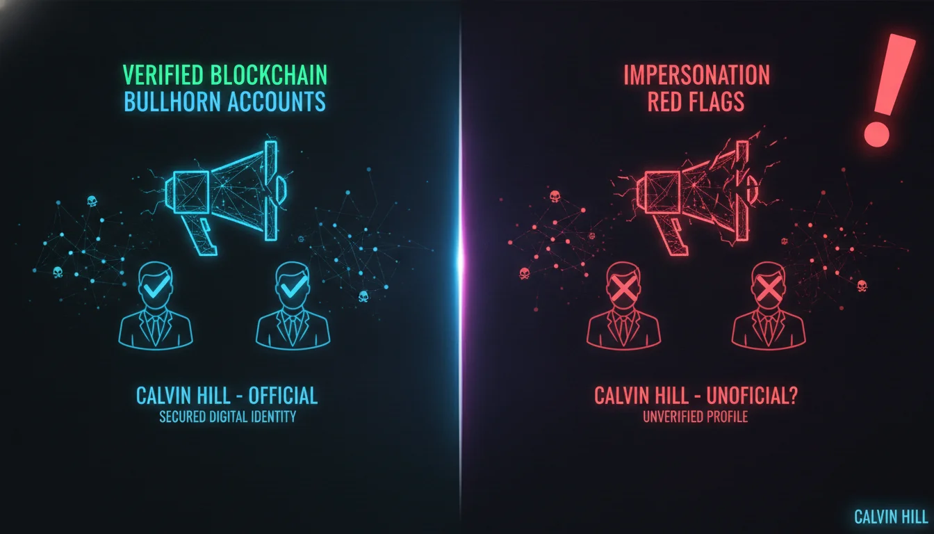 Concept illustration for Verified Blockchain Bullhorn Accounts vs. Impersonation Red Flags