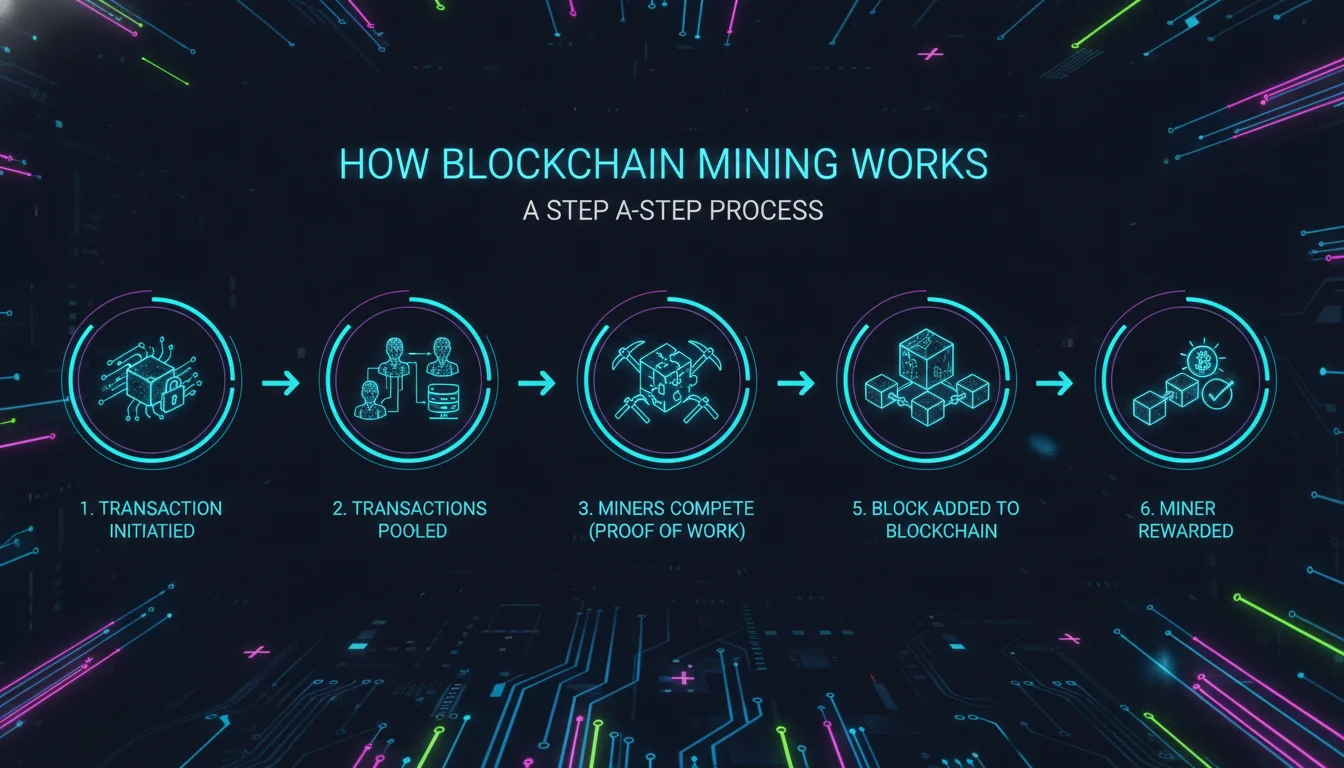 How Blockchain Mining Works: A Step-by-Step Process — illustrated overview