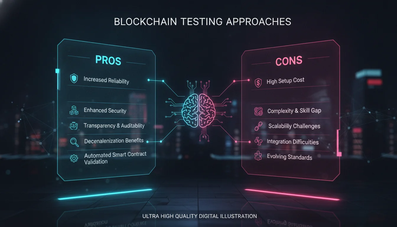 Concept illustration for Pros and Cons of Blockchain Testing Approaches