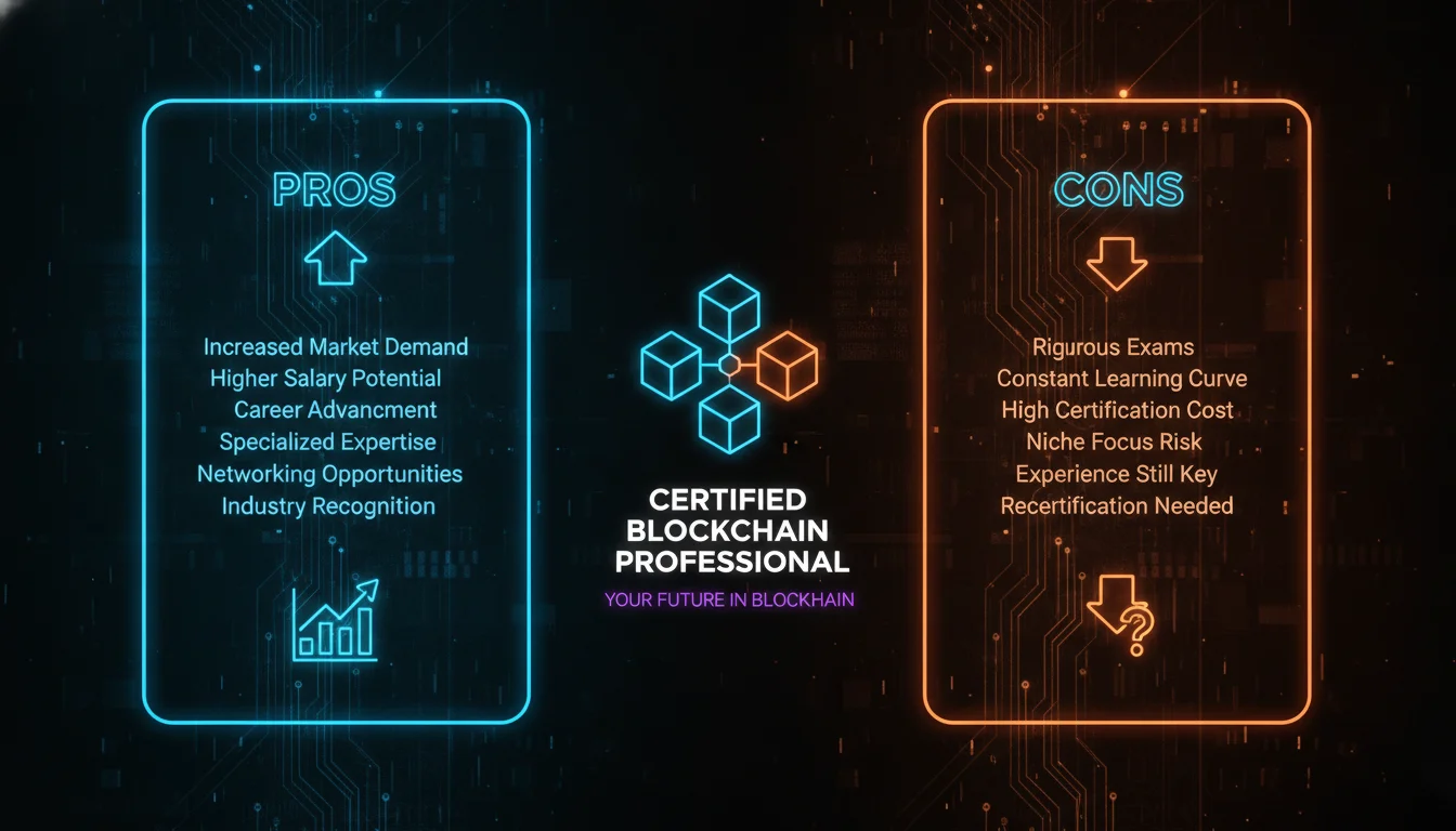 Pros and Cons of Becoming a Certified Blockchain Professional — illustrated overview