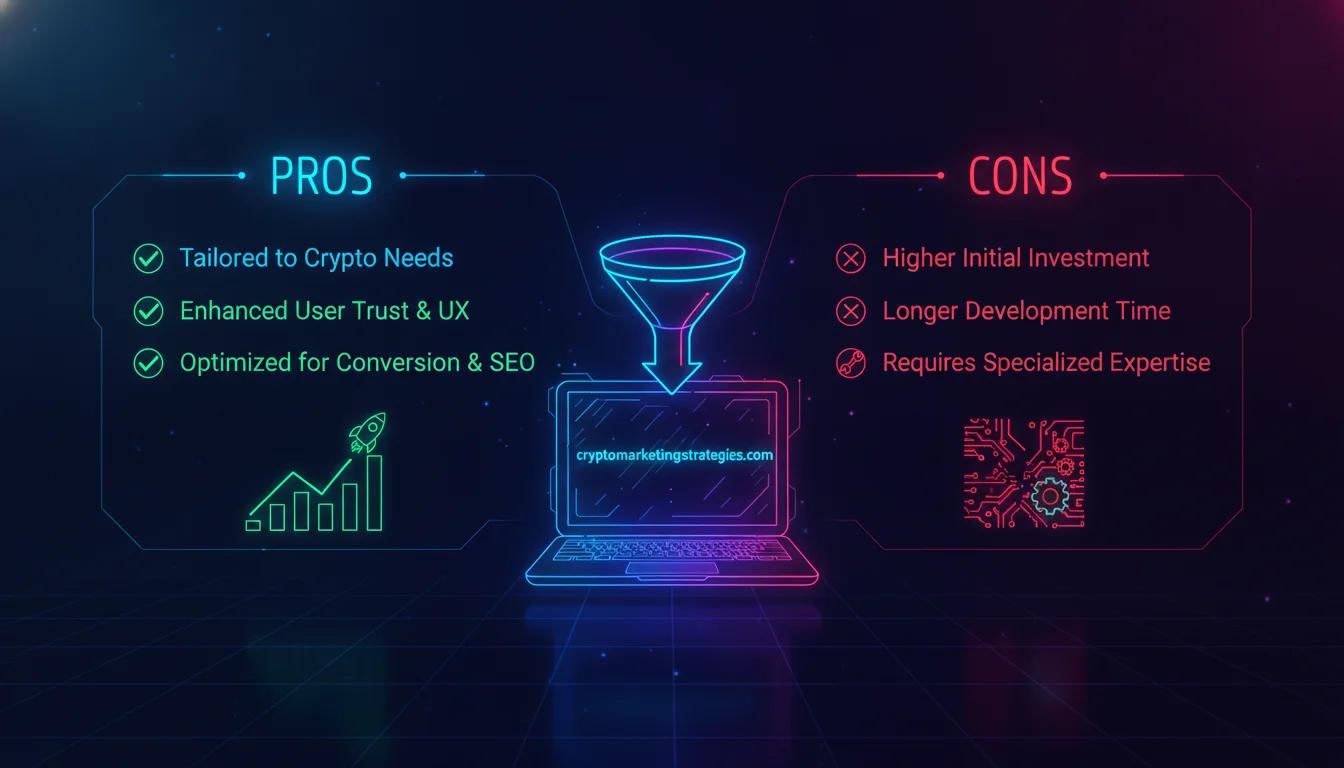 Pros and Cons of Investing in Purpose-Built Crypto Website Design — illustrated overview