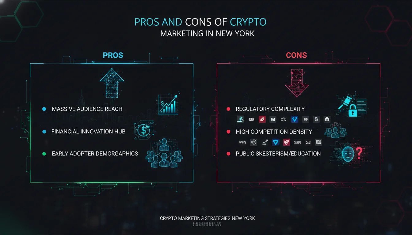 Visual guide to Pros and Cons of Crypto Marketing in New York