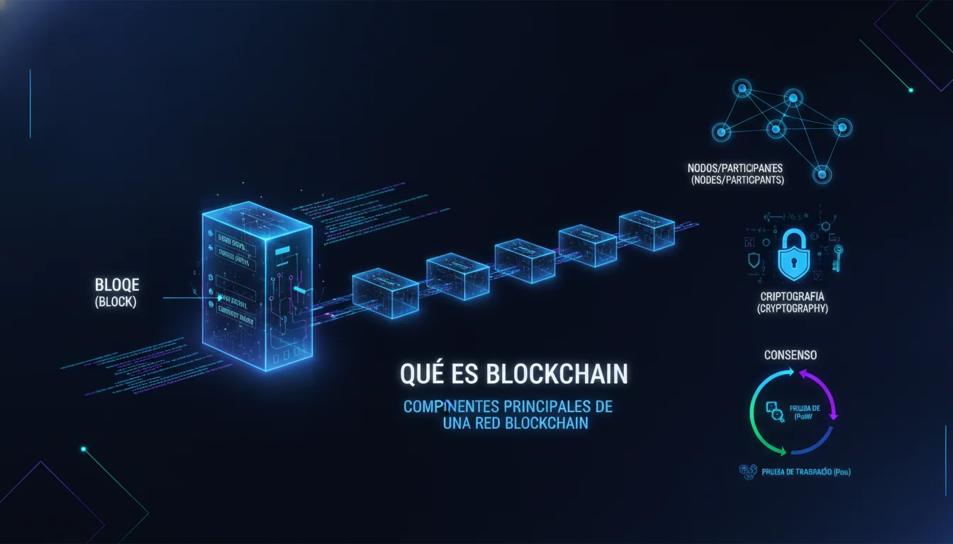 Concept illustration for Componentes principales de una red blockchain