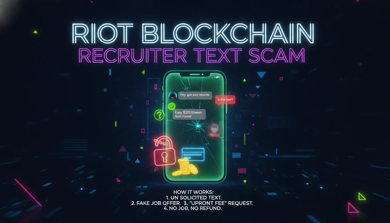 How a Riot Blockchain Recruiter Text Scam Works — illustrated overview
