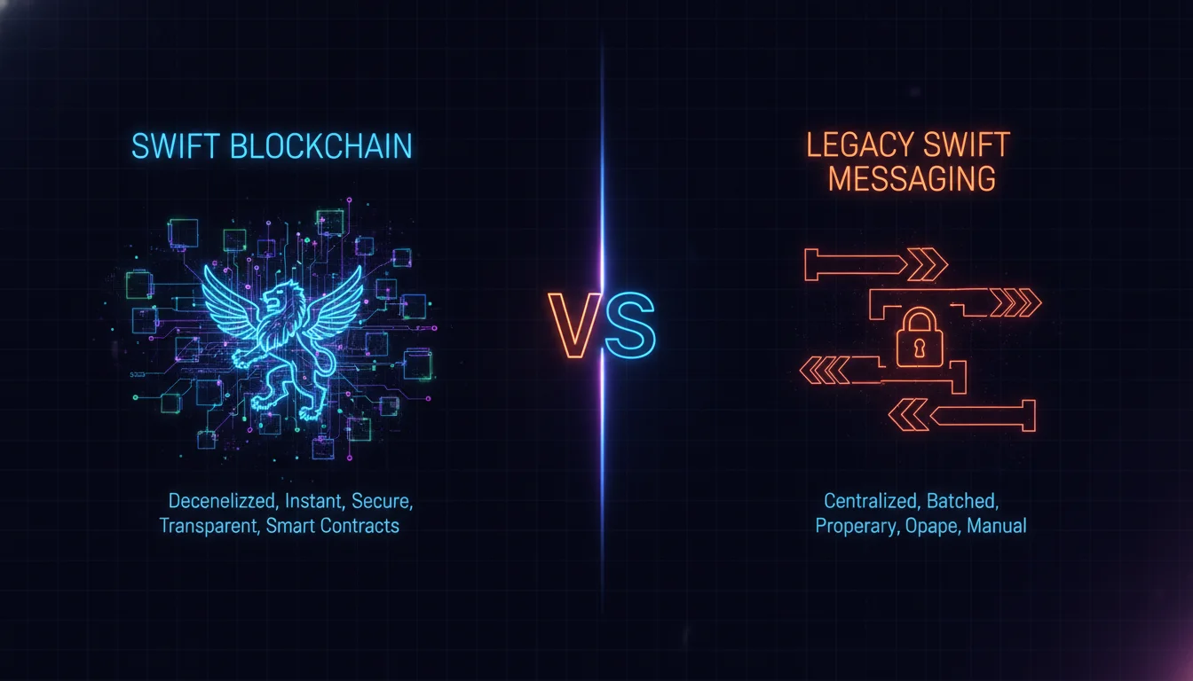 Concept illustration for Swift Blockchain vs Legacy SWIFT Messaging